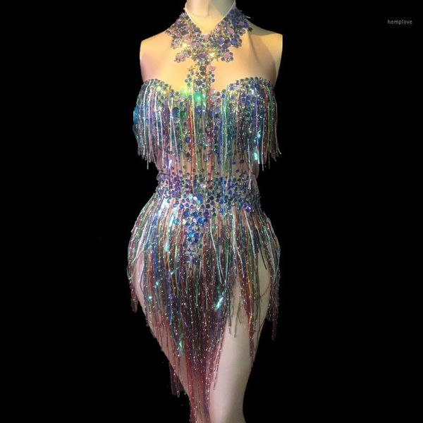 

crystal tassel bodysuit women stretch rhinestone dance leotard nightclub dancer stage costumes showgirl performance outfits1, Black;white