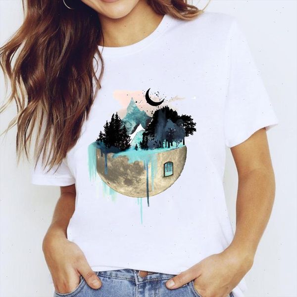 

t shirts for women 90s cartoon watercolor mountain 90s clothing print lady graphic t shirt ladies female tee shirt, White