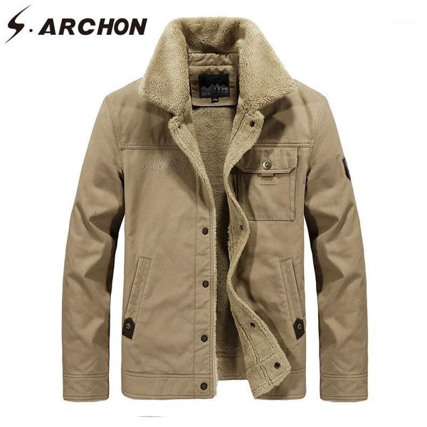 

s.archon winter cargo jacket men cotton fleeced thicken turn-down collar jacket coat casual fashion windbreakers coat plus size1, Black;brown