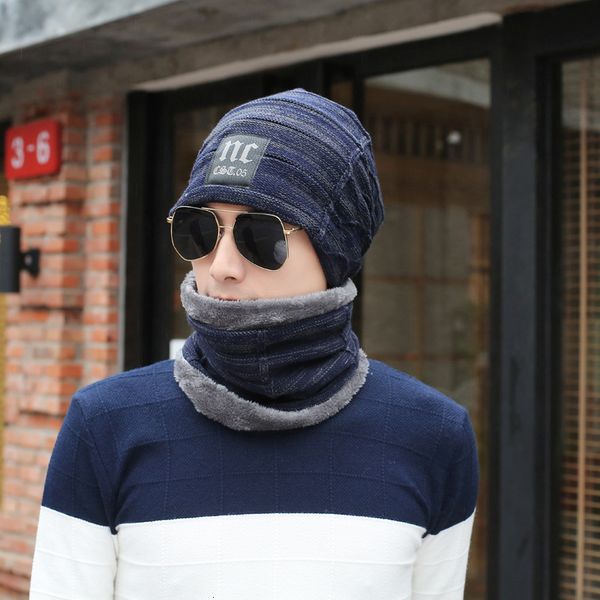 

winter knitted hat beanies men women scarf caps mask gorras bonnet warm baggy winter hats for men skullies beanies hats, Blue;gray