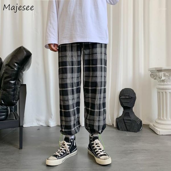 

casual harem pants men plaid stylish streetwear drawstring elastic waist tie feet korean style ulzzang loose ankle-length male1, Black