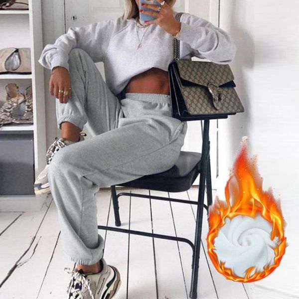 

thicken pants warm harajuku joggers wide leg sweatpants women trousers high waist streetwear korean casual pant femme, Black;white