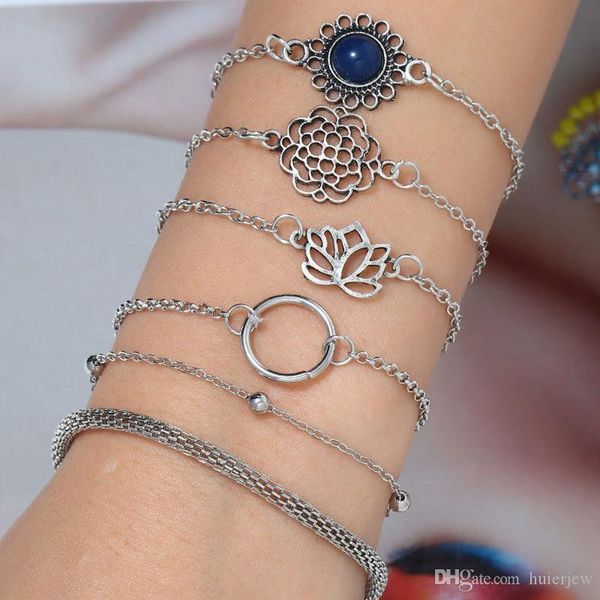 

bracelets sets 6pcs/set adjustable bracelet for women party wedding accessories hollow leaves flowers bracelets, Golden;silver