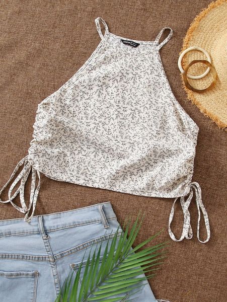 

drawstring side ditsy floral y8vs#, White