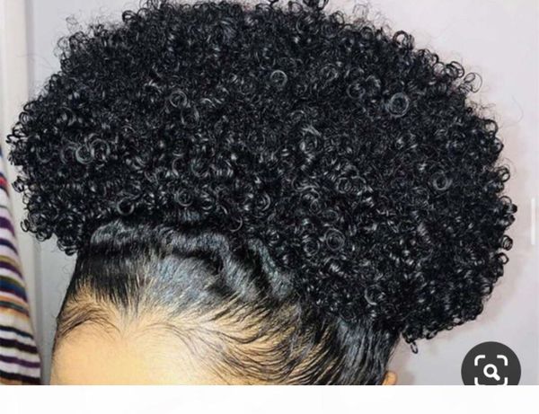 

diva 100% human hair ponytail extension jet puff afro bun big puff short high afro kinky curly hair extension 140g, Black