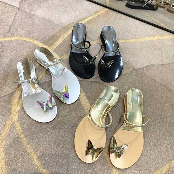 

butterfly crystal slippers shiny flip flop summer shoes height increasing flat sandals fashion design women shoes1, Black