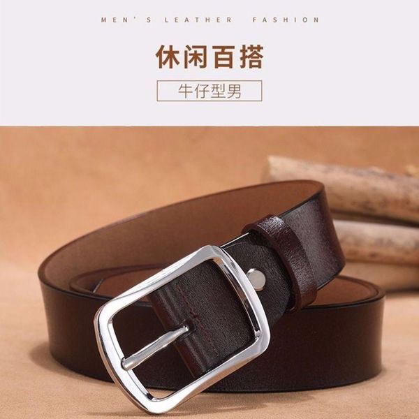 

double sided leather belt, young men's pin buckle leather belt, casual and versatile, simple student belt, Black;brown