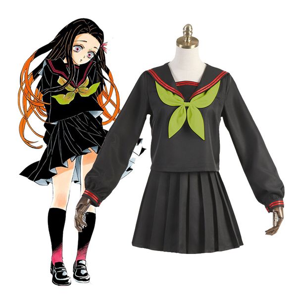 

anime costumes anime demon slayer kimetsu no yaiba cosplay nezuko kamado makomo cosplay costume jk school uniforms sailor suit girls women, Black