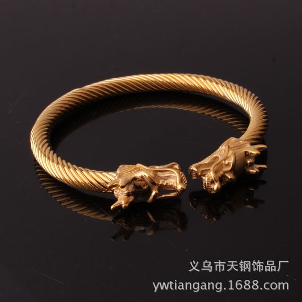 

luxury amazon factory direct wholesale stainless steel faucet open bracelet punk mens jewelry fashion design, Golden;silver