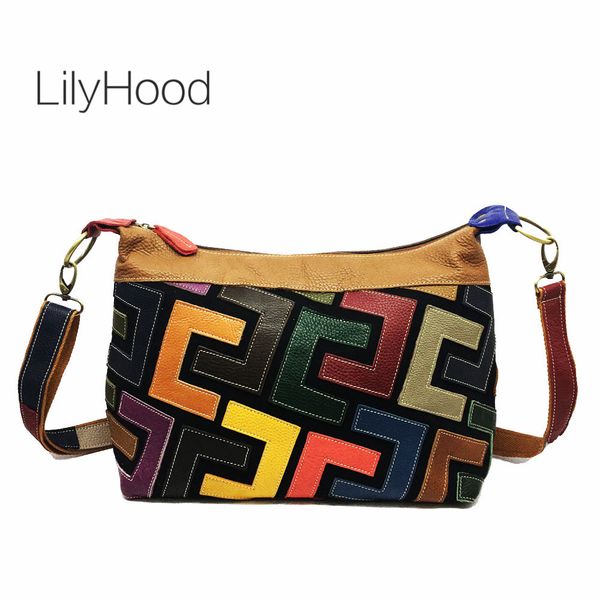 

cow leather multi color patchwork hobo shoulder bag women real leather fashion vintage big capacity crossbody bag c0121