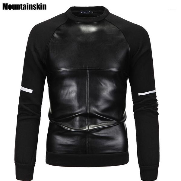

mountainskin winter men's hoodies spring sweatshirts patchwork leather men pullover thick warm coat fashion brand clothing,sa1441, Black