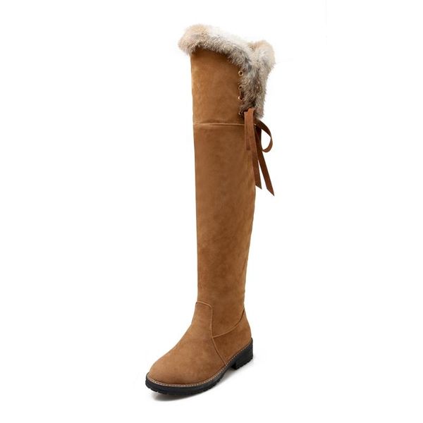 

boots winter style warm genuine leather knee high snow women non-slip true fur shoes size 34-43, Black