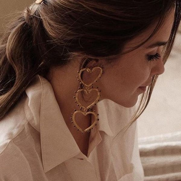 

2020 new exaggerated romantic hollow heart love earring gold statement earrings for women stylish long heart earring, Silver