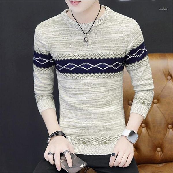 

autumn men's stretch slim round neck sweater, stylish personality striped print youth bottoming sweater s-3xl1, White;black
