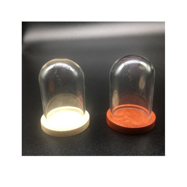 

50sets/lot 38mm height 25mm width tube glass globe bottle wood base beads cap set glass vial cover dome glass bottle cut sqctzv, Bronze;silver