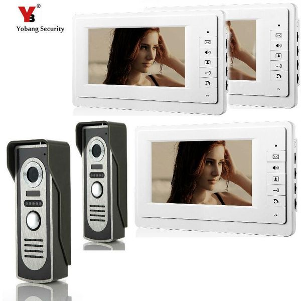 

video door phones intercom 3*7"inch monitor wired phone doorbell home security 2 camera kit for apartment