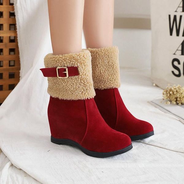 

winter women shoes ladies ankle boots high tube classic height increasing thick fleece warm snow boots mujer size 34-43 9021-2, Black