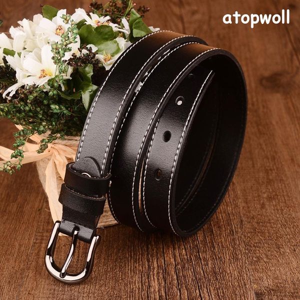 

thin genuine leather belts women pin buckle jeans strap second layer cowskin lady waistband dropshipping, Black;brown