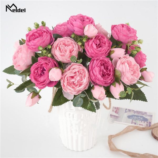 

meldel silk roses peony artificial flowers beautiful flores bouquet for wedding party home decoration mariage white fake flowers1