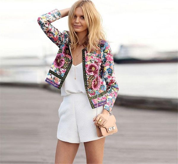 

office ladies 2020 work suit vintage ethnic floral print blazer casual female bodycon women's formal blazer elegant female1, White