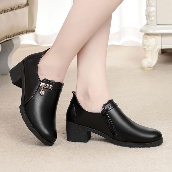 

zzpohe spring autumn fashion women's pumps shoes woman leather wedges high heels shoes lady casual comfortable shoes t200525, Black