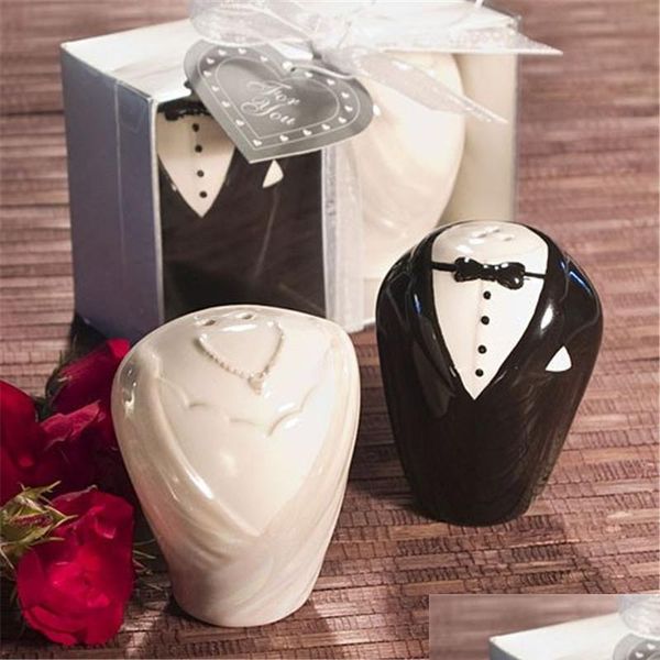 

bride and groom ceramic salt and pepper shakers holders favor jllymh jjxh