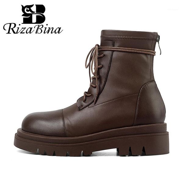 

rizabina fashion ankle boots women flat winter shoes women zipper warm office lady footwear size 34-431, Black