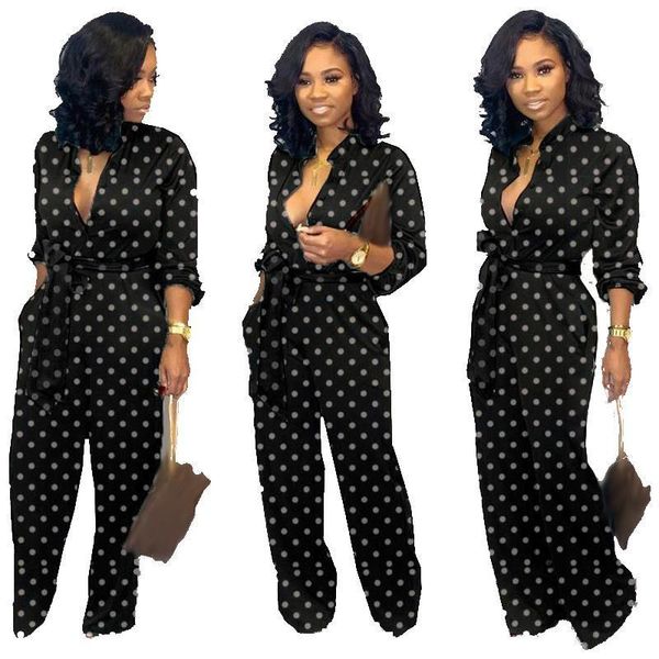

spring women jumpsuit long sleeve casual jumpsuits combinaison femme dot jumpsuit lacing loose trouser wholesale dropshipping, Black;white