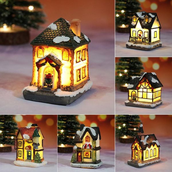 

fengrise mini resin house with led light merry christmas decor for home xmas tree ornaments navidad 2020 new year 2021