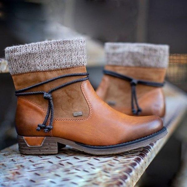 

boots women 2020 leather ankle boots flat shoes winter snow platform zipper punk thicken plush wool botas mujer, Black