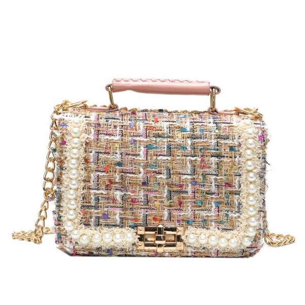 

2020 fashion new female square tote bag quality woolen pearl women's designer handbag ladies chain shoulder crossbody bag travel