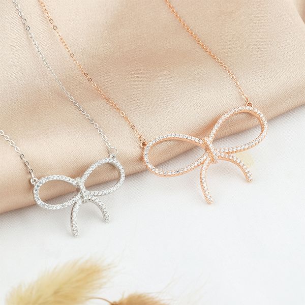 

fashion little red book popular s925 sterling silver big bow necklace light luxury full diamond mesh red temperament wild same style as fan