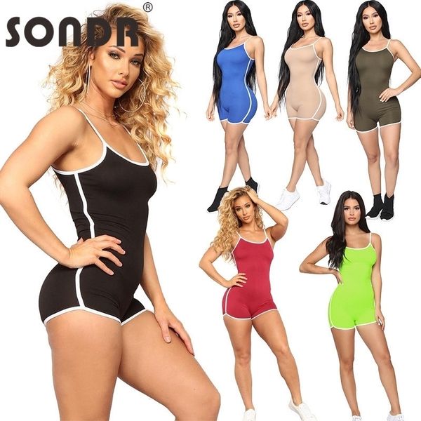 

sondr women body romper jumpsuit sleeveless bodycon bodysuit slim sports pants clubwear biker shorts playsuit plus size y200822, Black;white