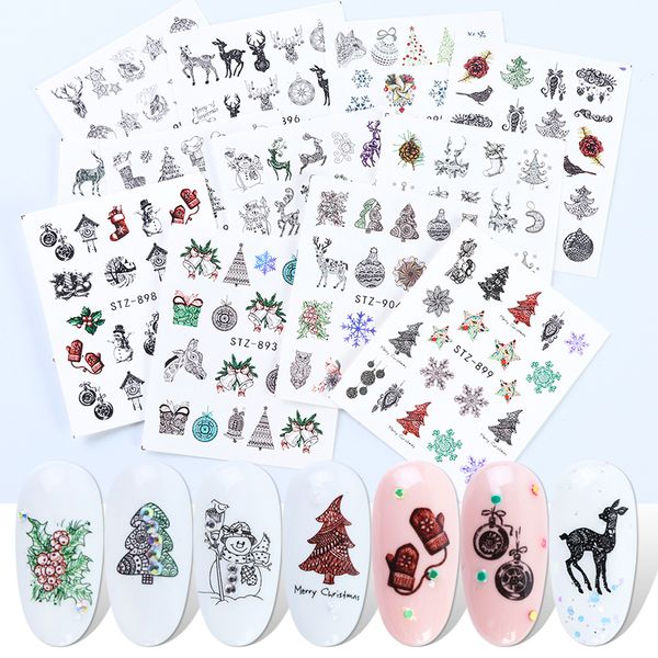 

line 12pcs drawing christmas stickers painting set water slider nail wrap xmas decals art decorations polish 892-905-1
