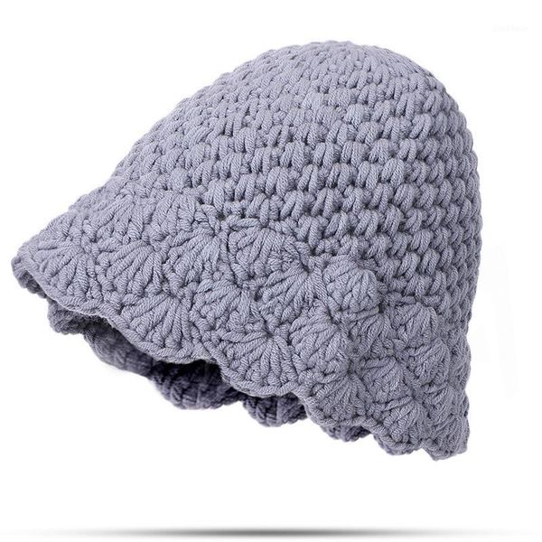 

beanies lace knitted fisherman hat autumn and winter all-match korean women's niche woolen bowl fashion show face bucket1