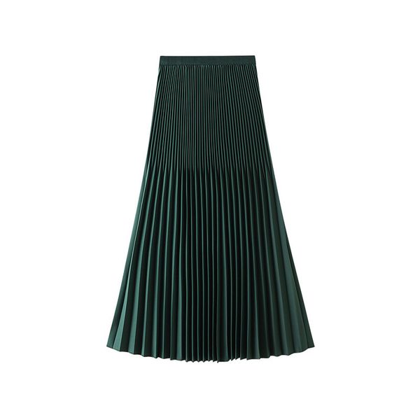 

2020 autumn new arrival elastic waist simple solid color high waist slimming women a-line pleated long skirt tide y1214, Black