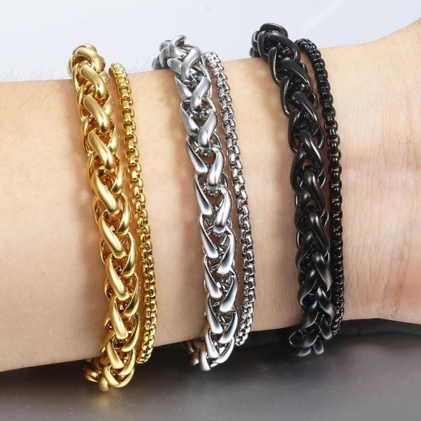 

fanshion wheat box chain link double chain bracelet for men women stainless steel bracelets male jewelry gift dropshipping dbm26, Black