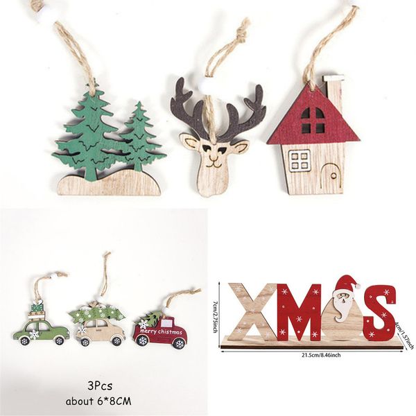 

2020 new year natural xmas elk wood craft tree ornament christmas decoration for home wooden pendant navidad gifts