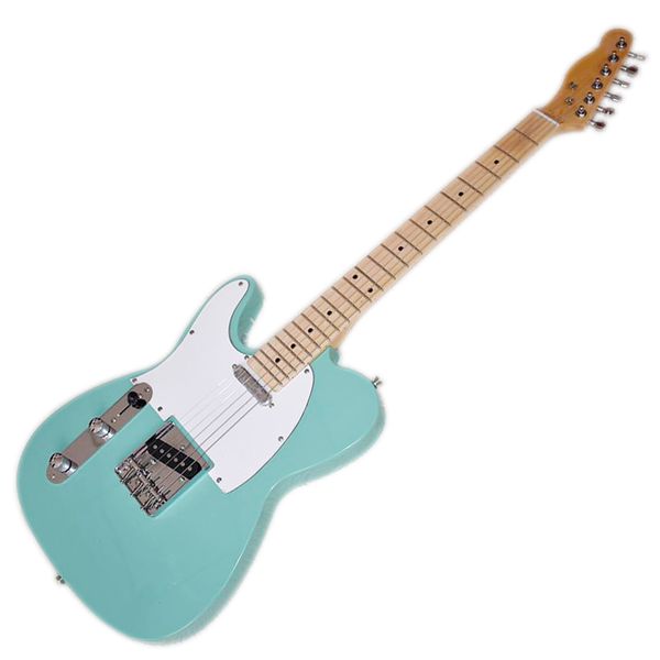 

left handed 6 strings green electric guitar with white pickguard,maple fretboard