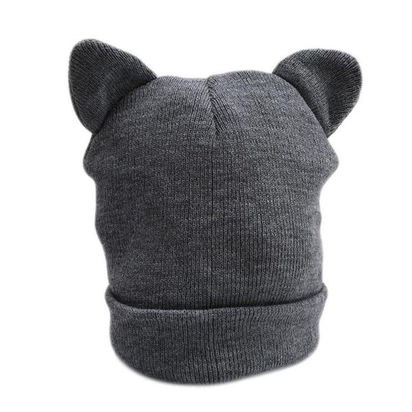 

cute cat ears knitted hat lovely funny winter warm beanie hat for women female wool cap fashion design gray white 994102, Blue;gray