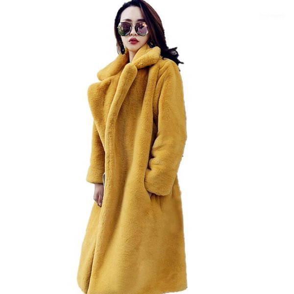 

women's fur & faux 6 colors women winter warm long velvet coat turn-down collar sleeves candy color straight pattern fs08641, Black