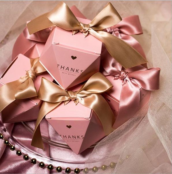 Portaconfetti regalo rosa cipria Baby Shower Scatole regalo di compleanno Festa di matrimonio romantico Contenitore di caramelle Forniture per imballaggio con nastro AL84231P