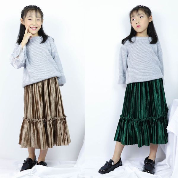 

autumn and winter children's veet pleated girl's baby puffy short parent child princs long skirt, Blue