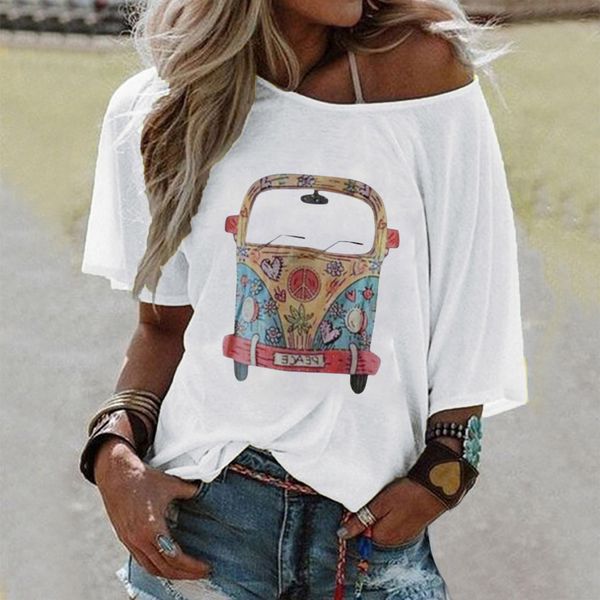 

2020 women's mid sleeve fashion print 2020 women's new mid sleeve t-shirt fashion new print t-shirt xfemr, White