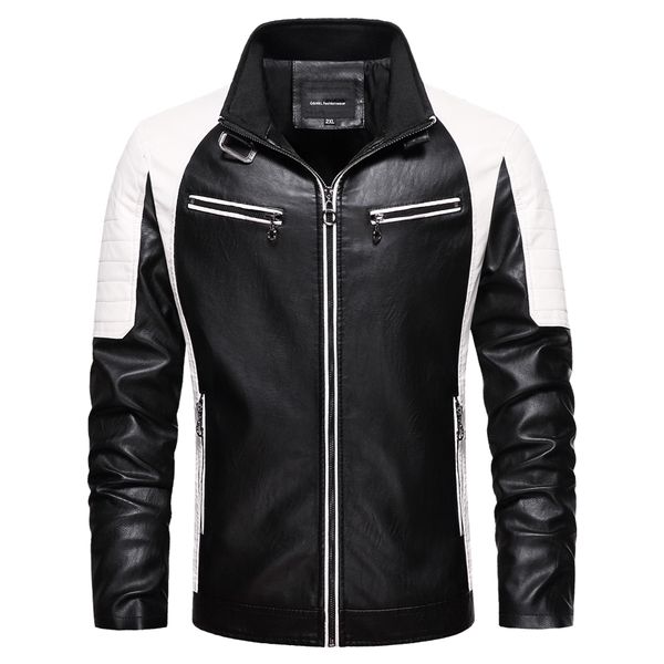 

2021 new autumn new motor biker casual jacket coat spring fashion streetwear outfit faux leather jackets men qgur, Black