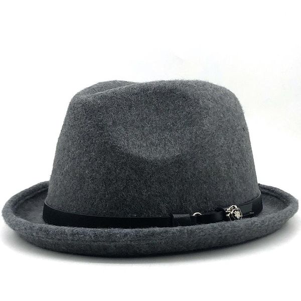 

wide brim hats simple men's felt fedora hat for gentleman winter autumn roll up homburg dad jazz, Blue;gray