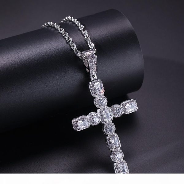 

iced out chains hip hop jewelry designer necklace pandora style charms mens cross pendant luxury micro paved cz diamond dj rapper wedding, Silver