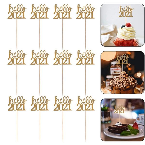 

hello 2021 hollow cake er flags 12 pcs/pack new year party cake insertion card insert baking cake decorations vtky2130
