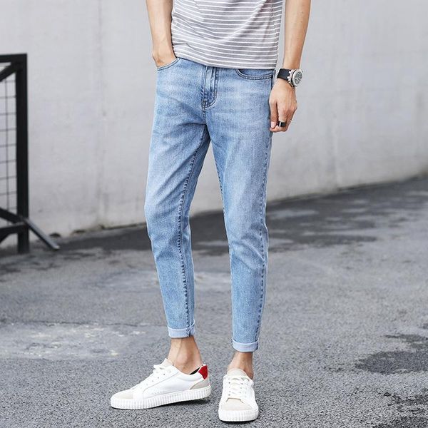 

2020 men's jeans new slim trousers denim elastic skinny cotton male streetwear hiphop personality male pencil pants, Blue