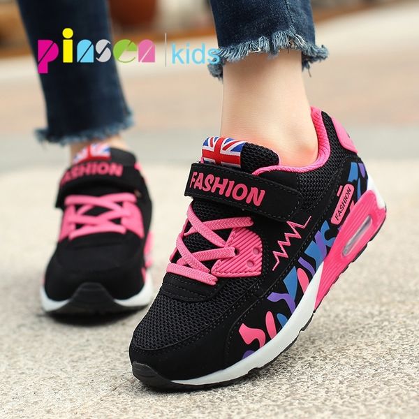 

pinsen children shoes for girls sneakers breathable elastic air cushion casual shoes fashion kids sneakers girl sport shoes y200103, Black;red
